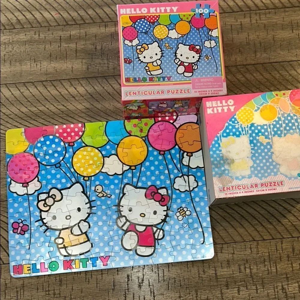 Hello Kitty 🐱 🌺 Lenticular Puzzle 🧩 Set - balloons 🎈🎈 too! 2011 Sanrio USA 🇺🇸